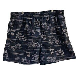 OP Mens Black Silver Gray Palm Trees Swim Trunks Shorts Lined Size XL 40-42
